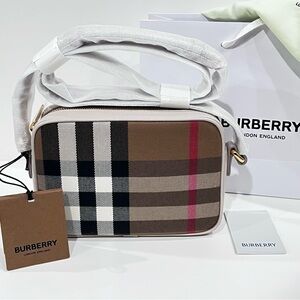 Burberry Small Check Plaid Camera Bag in Limestone | NWT w/ dust bag & store bag